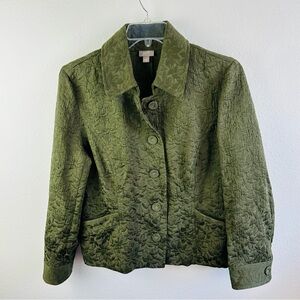 J Jill‎ Olive Green Quilted Embossed Jacket Size L